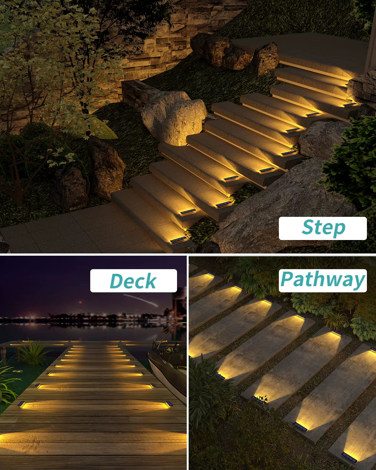 Outdoor Solar Step Lights IP68 – Automatic Waterproof LED Stair & Path Lighting (4-Pack)