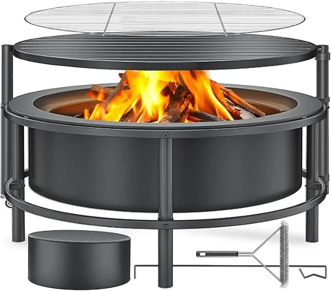 3-in-1 Outdoor Fire Pit with Grill & Table