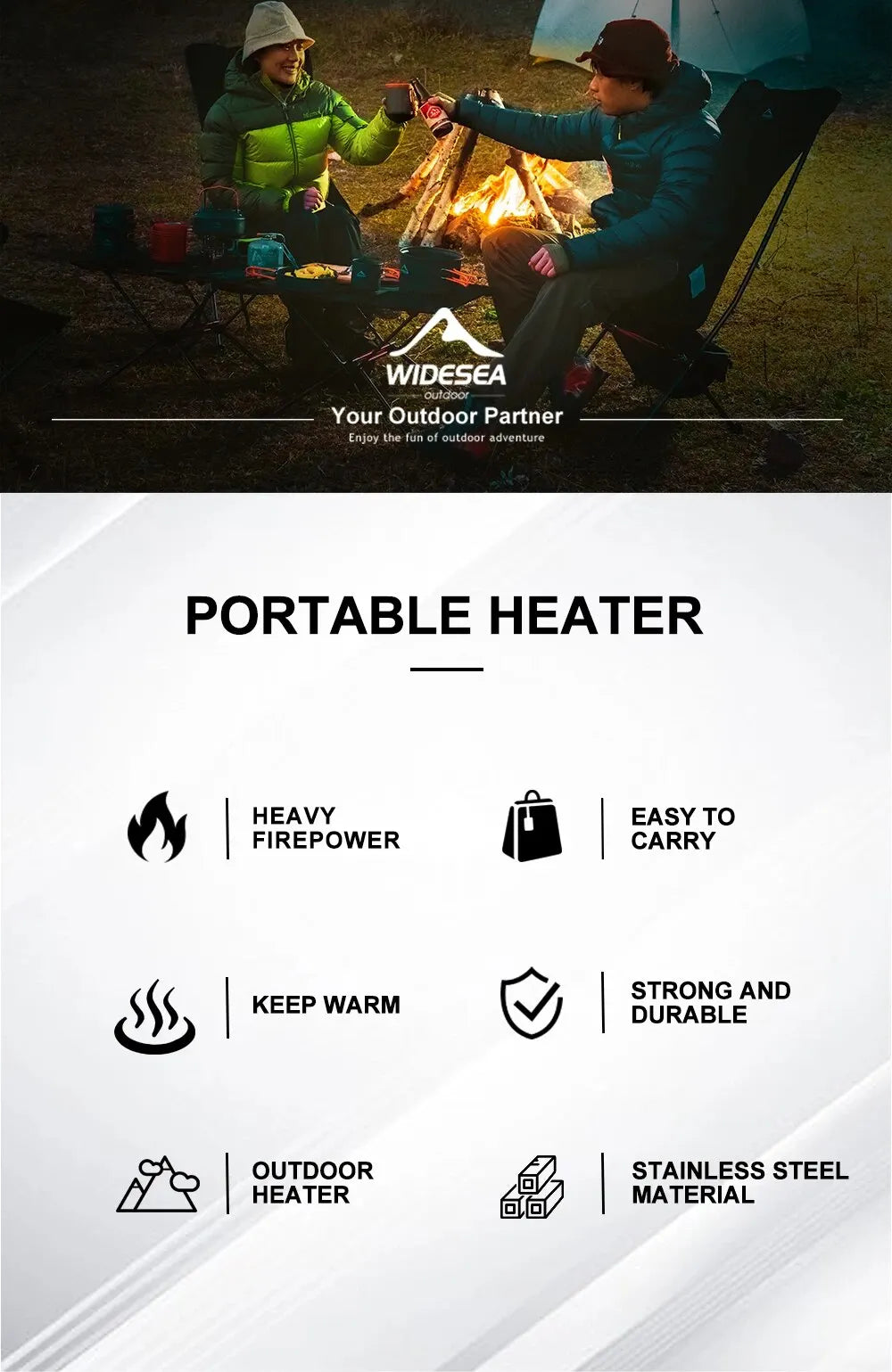 Portable Stainless Steel Camping Heater with Ignition
