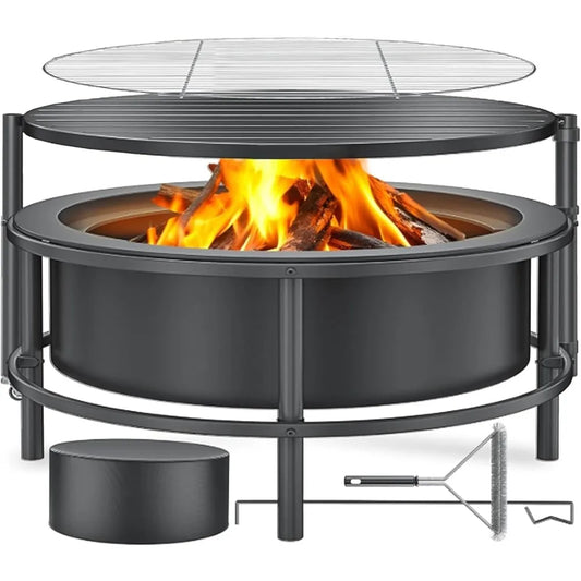 3-in-1 Outdoor Fire Pit with Grill & Table