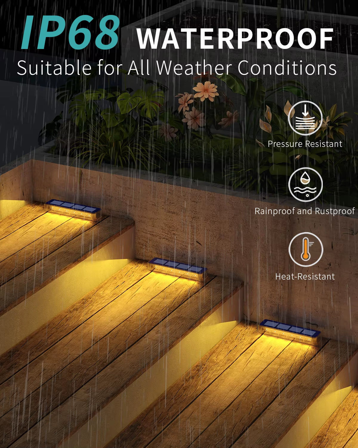 Outdoor Solar Step Lights IP68 – Automatic Waterproof LED Stair & Path Lighting (4-Pack)